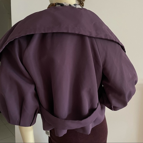 Purple oversized collar cropped jacket with snap buttons and pockets - Picture 5 of 7